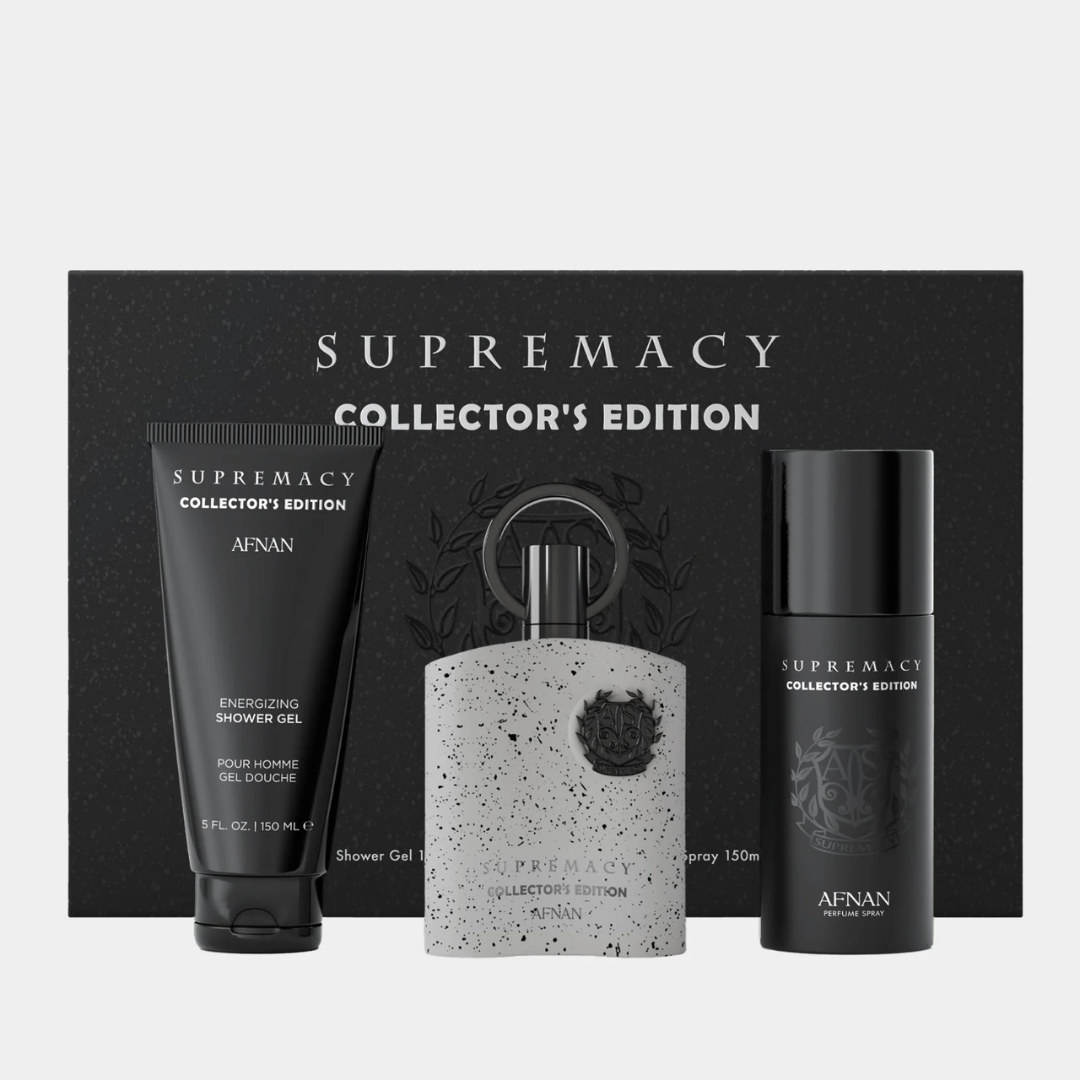 Kit Supremacy Collector's (Perfume 100ml + desodorante + shower gel) Fragrância é frutada e sofisticada, com abacaxi, maçã e bergamota sobre fundo de musgo, almíscar e âmbar cinzento